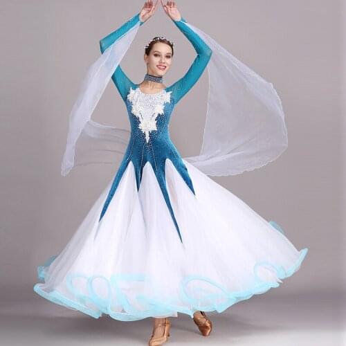 Handmade water-soluble flower modern dance skirt big swing skirt dress national standard dance costume costume DQL102