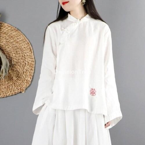 2021 national trend women top basic shirt chinese traditional style shirt female hanfu elegant cheongsam chinese blouse hanfu