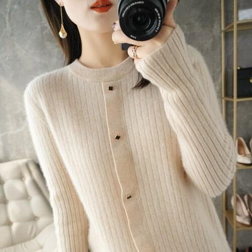 Ladies Cardigan Knitted Sweater Long Sleeve Knitted Female Button 100% Wool Sweater Ladies Cardigan Large Size Ladies Top