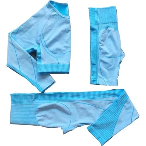 Custom logo Women Yoga Set Fitness Gym Clothing Sport Suit Seamless Long Sleeve Crop Top High Waist Workout Leggings Sportwear