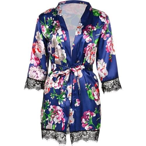 Women Sexy Three-piece Clothes Set Floral Printed Pattern and Lace Hem Nightgown Camisole and Shorts