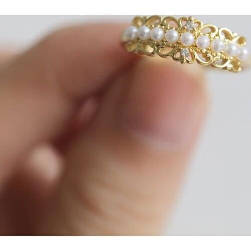 YC3275R S925 Sterling Silver Japan and Korea Personality Openwork Crown Pearl Opening Adjustable Gift Womens Ring