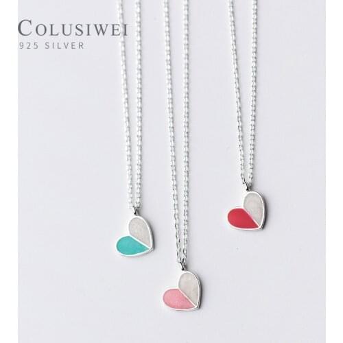Colusiwei Colorful Enamel Splicing Romantic Love Hearts 925 Sterling Silver Pendant Necklcae for Women Link Chain Fine Jewelry