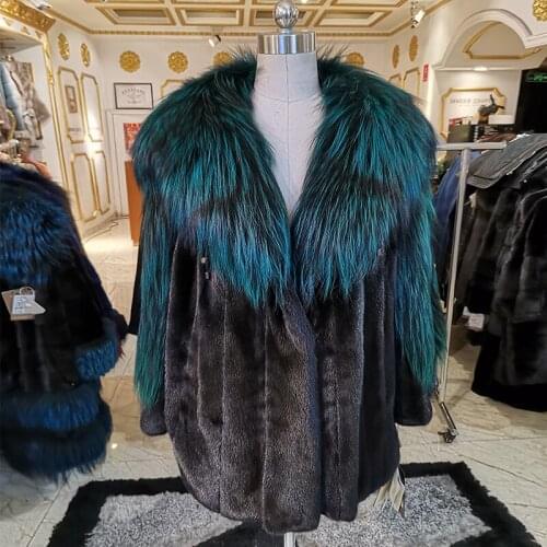 WINTER PALACE fashion Winter Mink Coat long Fox collar Imported velvet grade mink fur coat International catwalk style PA115B