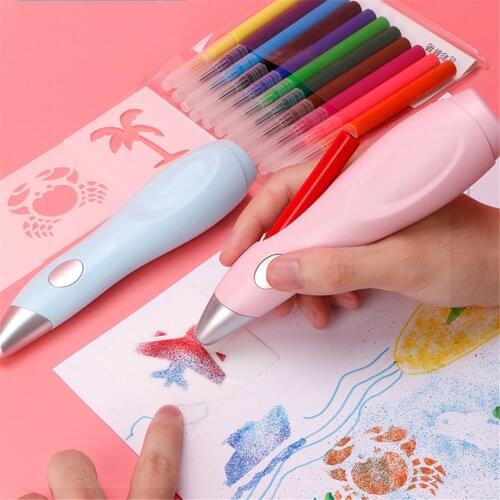 12 Colors Electric Airbrush Watercolor Pen Set USB Charging Electric Spray Pen Painting Drawing Set for Kids Creative Stationery