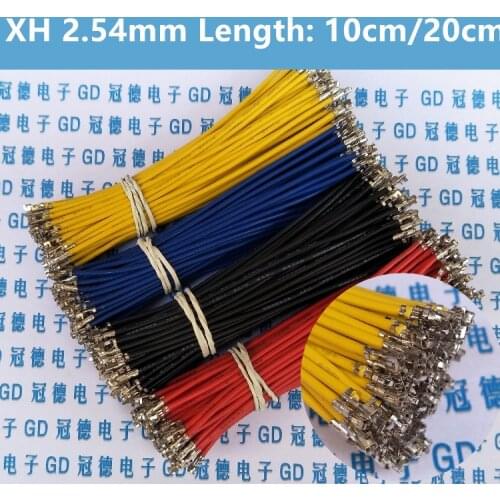 50pcs/lot XH2.54 Double Tin Header Terminal wire 2.54mm Connector wire Length 10cm/20cm 24AWG Red/Black/Green/Blue/Yellow/White