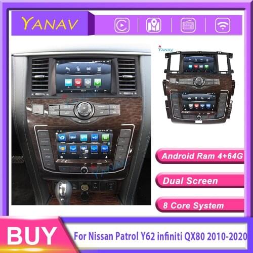 Newest Dual screen Android car radio receiver for Nissan patrol Y62 for infini qx80 2010-2020 car GPS navi multimedia DVD player