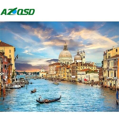 AZQSD Unframe Painting By Number Canvas Kits Home Wall Art Landscape Acrylic Paint Pictures By Numbers City Handpainted Gift