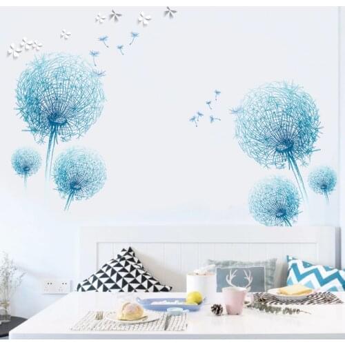 180*127CM Large Blue Dandelion Wall Sticker Home Decor Kids Room Bedroom Wall Cover Stickers Vinyl Removable Art Mural Decals