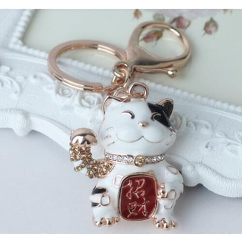 Cartoon Crystal Keychain Men 's Alloy Rhinestone Lucky Cat Car Key chains women Bag Pendant Jewelry key ring