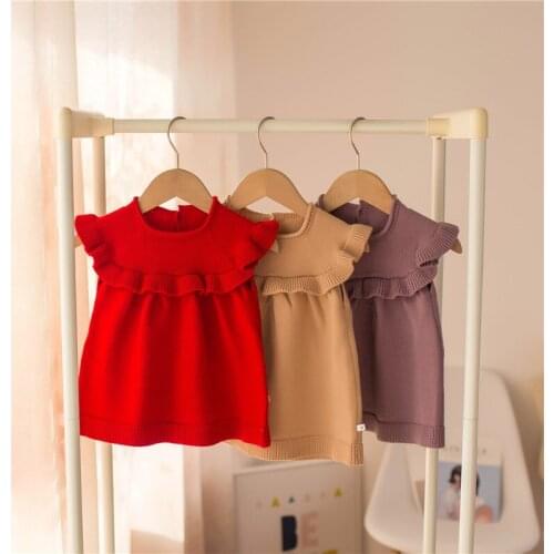 Spring Autumn Baby Girls Dress Vest Waistcoat Sweater For Girl Cute Knitted Wear Clothes Children Kids Infant Knitwear Outerwear