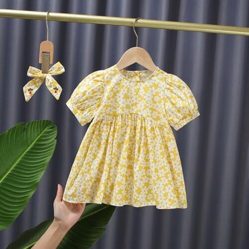 2021 Summer Kids Clothes Girls Floral Print Princess Dress Children Dresses Baby Toddler Cotton Vestidos With A Hairpin 12M-7Y