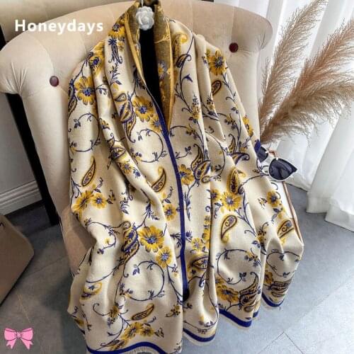 Designer Floral Print Cashmere Scarf Tassel Long Scarfs Winter Warm Shawl and Poncho Female Decoration Thick Scaves Dinner Shawl