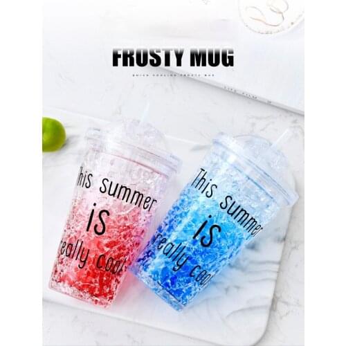 1PC Summer Ice Road Double-Layer Gel Ice Cup Non-Yellowing Non-Dehydrating Plastic Water Cup Creative Small Gift Straw Cup