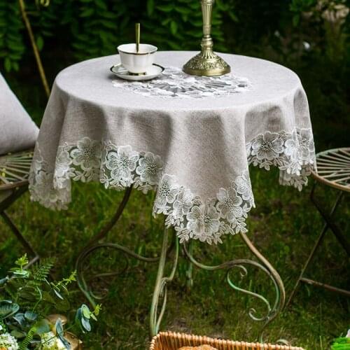 European Pastoral Square Cotton Table Cloth Lace Trim Simple Tablecloth Hotel Villa Banquet Party Barbecue Decor Mantel Nappe