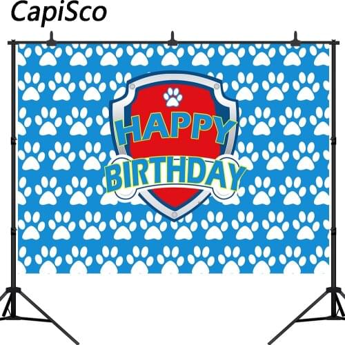 Capisco Photography Background Kids Baby Birthday Banner Backdrop Patrol Dog Party Blue Paw Children Photo Background Photocall