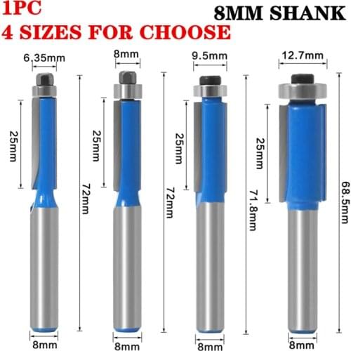 1pc 8mm Shank Mill Cutters Tungsten Template Flush Trim Wood Router Bits With Top Ball Bearings