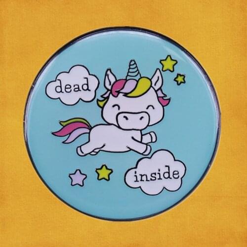 Ironic baby Unicorn dead inside Happy Rainbow stars Pastel Goth enamel pin Morbid Humor brooch Stocking Stuffer Funny Gift