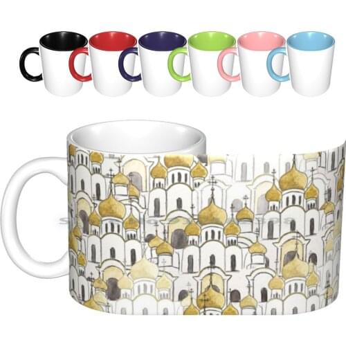 Golden Russian Cathedral Church Pattern Ceramic Mugs Coffee Cups Milk Tea Mug Golden Pattern Russian Arts Russian Cathedral