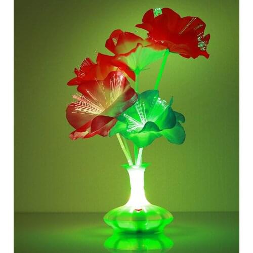 Beautiful Colorful Optical Fiber Lamp Fiber Flower Light Kapok Vase Christmas Bouquet ValentineS Day Plastic Home Room Blossom