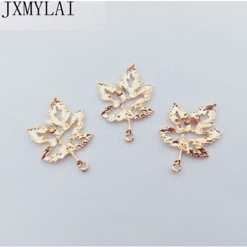 30 PCS 2cm*2.8cm Fashion Metal Alloy KC Gold Hollow Leaf Pendant Connectors Charm For Jewelry Making