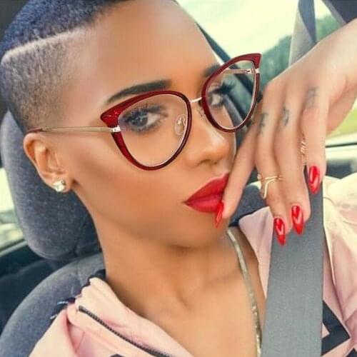 2021 Fashion Sexy Red Cat Eye Glasses Women Vintage Optical Anti-blue Eyeglasses Frame Female Comfortable Computer Spectacles