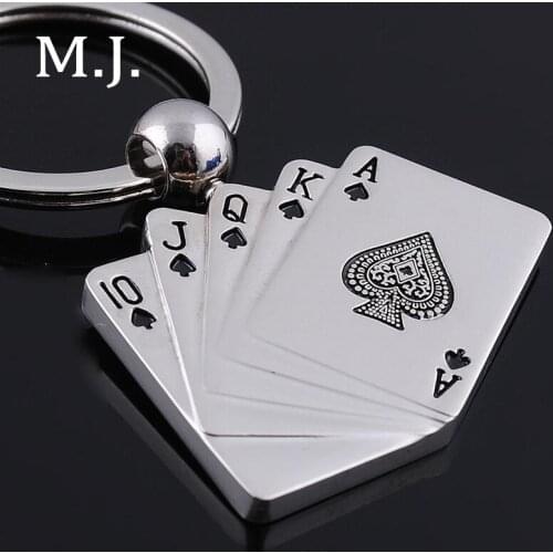 Fashion New Brand Quality Novelty Poker Charm Men Keychain Trinket Playing Cards Key Chain Key Ring Jewelry Car Accessory Gift