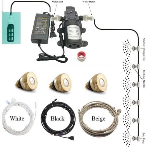 Outdoor Water Spray Mist Cooling Systejm with Micro Water Misting Pump 12V DC Power Adapter and Filter For Water