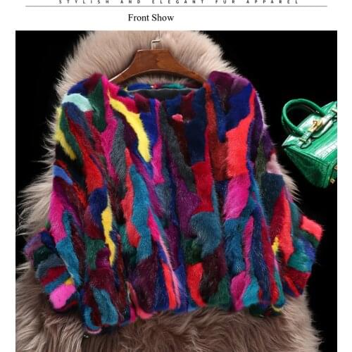 New womens Genuine real natural mink fur coat fashion multi-color colorfull batwing sleeve shawl