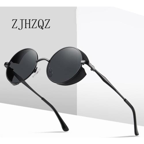 2021 New Mens Womens Polarized Steampunk Sunglasses Retro Punk Vintage Metal Eyewear UV400 Round Driving Outdoor Sport Glasses