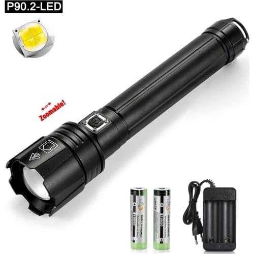 New 7500 lumens XHP90.2 Zoom powerful LED Flashlight USB Torch Hunting Light Best Camping Outdoor Lantern