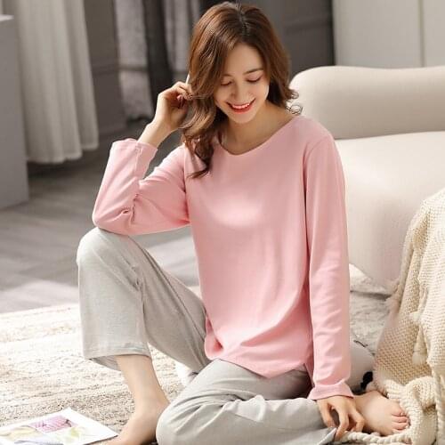 Autumn 100% Cotton Pajamas For Women Solid Pink Pijamas Bedroom Lounge Sleepwear Ladies Winter Nightgown PJs Pure Cotton Pyjamas
