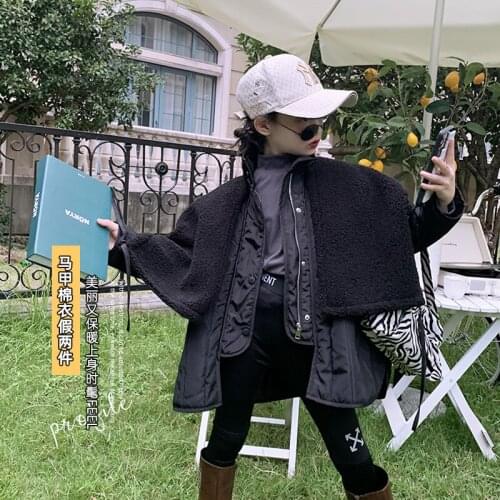 Girl False Two Stitching Shawl Thick Cotton Coat 2020 Winter Clothing New Middle School Children Warm Cotton Coat Tide kids coat