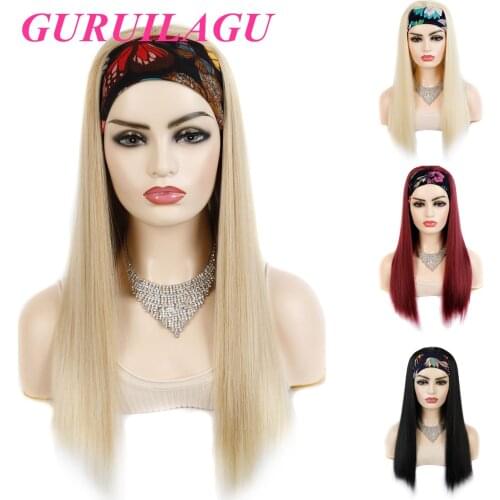 GURUILAGU Headband Wig Straight Long Wigs for Black Women Heat Resistant Fiber Synthetic Hair Color 99J/613/1B/27 Synthetic Wig