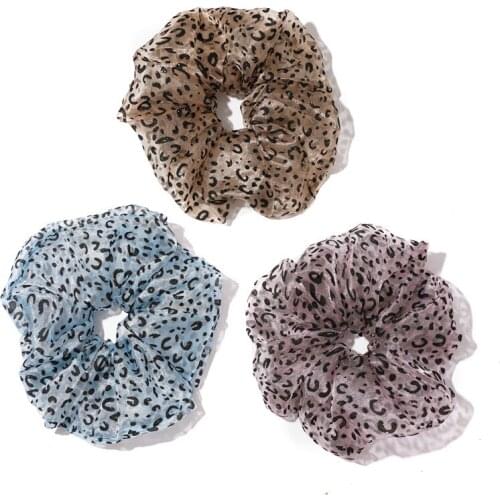 New Arriving Mesh Scrunchy Women Leopard Hair Schrunchies For Ponytail Clear Transparent Organza Hairbands