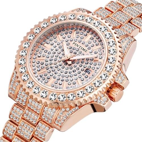 Rose Gold Stainless Steel Mens Watches Bling Diamond Iced Out Watch Dress Business Luxury Clock Relogio Masculino Reloj Hombre