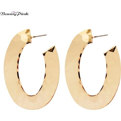Banny Pink New Model Geometric Stud Earrings For Women Party Round Circle Oval Post Earrings Gold Silver Color Large Earrings