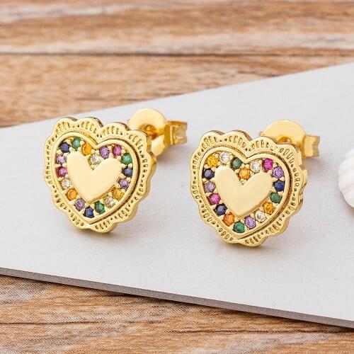 New Fashion 11 Styles Cubic Zircon Heart Stud Earrings Cute Rainbow Earrings For Women Wedding Party Birthday Jewelry Gifts
