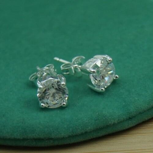 925 Silver Zircon Stud Earrings Minimalist Four-claw Diamond Rhinestone Earrings For Women Charm Jewelry Gift