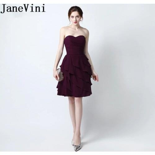JaneVini Simple Chiffon Mother of Bride Dresses Strapless A Line Tiered Ruffles Knee-Length Formal Party Evening Gowns Plus Size
