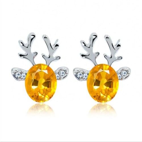 Chic christmas deer animal charm yellow champagne glass crystal bead charms push back alloy button stud earring for owmen