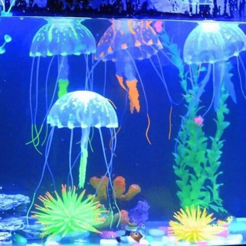Glowing Effect Fluorescent Fish Tank Decor Aquarium Artificial Silicone Jellyfish Mini Submarine Aquarium Landscaping Ornament