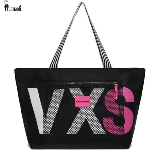 FUNMARDI Large Capacity Letter Printing Shoulder Bags New 2021 Casual Nylon Travel Tote Bags Luxury Design Shopping Bag WLHB2342