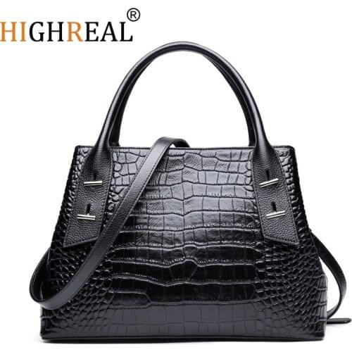 High-grade Crocodile Pattern Women Tote Handbag 100% Genuine Leather Black Shoulder Bags Fashion Bussiness Crossbody Purse