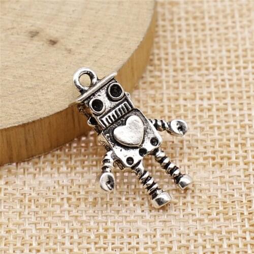 WYSIWYG 3pcs/lot Charms Robot DIY Jewelry Findings Antique Silver Color 19x27mm Robot Charms