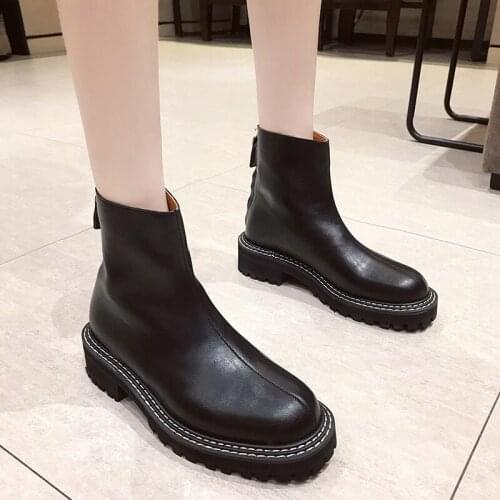 Womens boots fashion PU short boots single boots autumn British wind Martin boots black thick bottom Chelsea womens boots