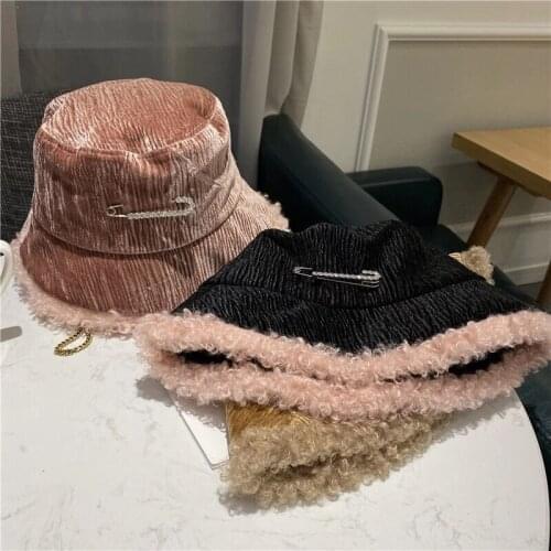 Winter Fashion Corduroy Hat Fibula Pink High Quality Fisherman Hat Reflective Snow cap Pure Color Flat Top Thick Hat