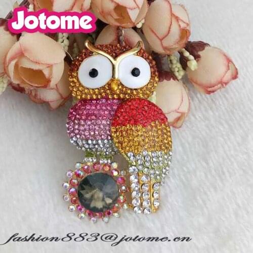 Gold-Tone Multicolor Rhinestone Crystal large Owl with Sunflower Brooch big bird pin