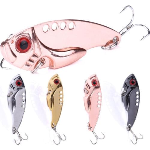 1Pcs Metal VIB Lures 5.5cm 11g Vivid Vibrations Spoon Lure Fishing Bait Bass Artificial Hard Bait Cicada Lure 3D Eyes