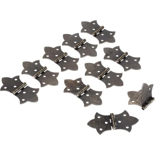 10Pcs 57*31mm Antique Bronze/Gold Flower Hinges Furniture Hardware 6 Holes Iron Hinge Cabinet Drawer Door Butt Hinge With Screws